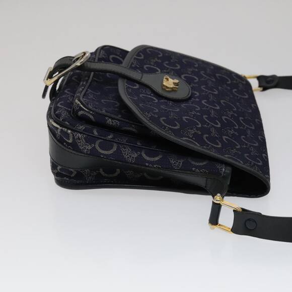 CELINE C Sulky Shoulder Bag Canvas Navy Gold - Picture 3 of 16